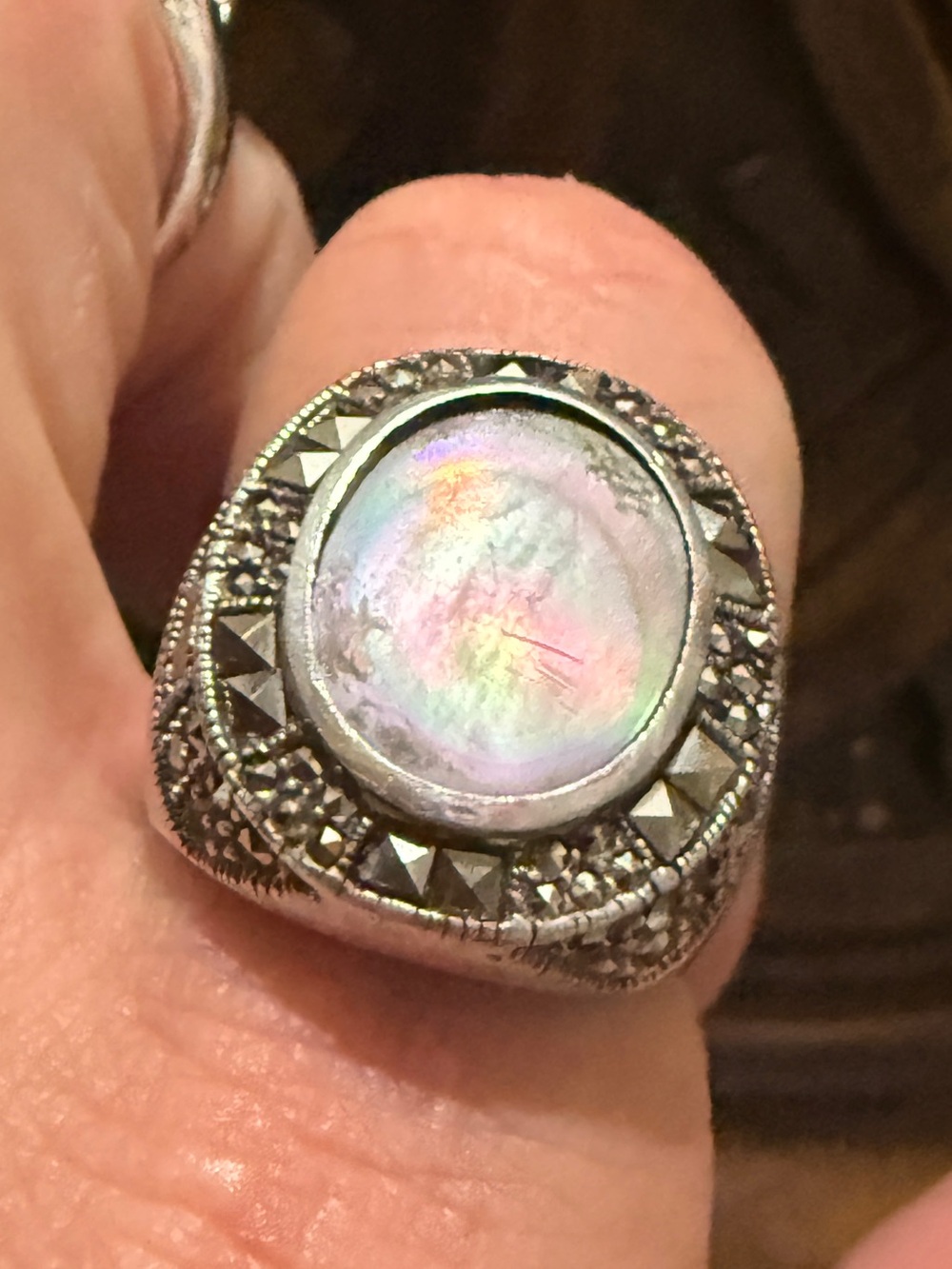 Vintage Art Deco Mother of Pearl Marcasite - Size 9